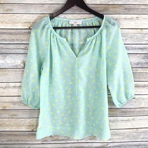 Loft Semi Sheer Polka Dot Popover Blouse Top